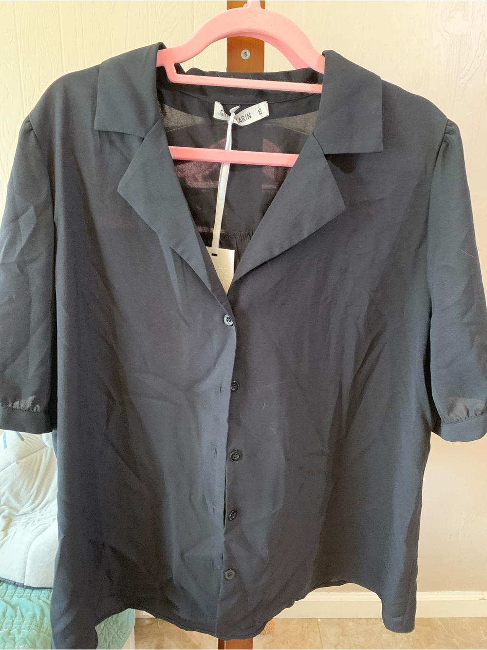 Grace Karin Black Short-Sleeve Button Down Shirt